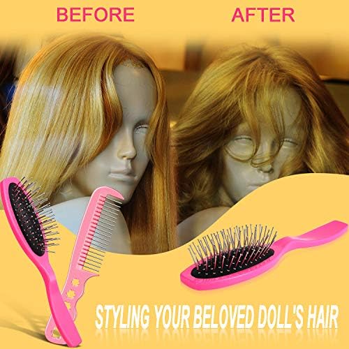 Youngjoy 2 парчиња мини четка за коса Играјте перика четка за коса во розови додатоци за стилизирање на косата, алатки за нега на коса,