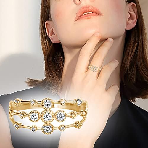 Моден женски дијамант со отворено прстен за циркон венчален прстен од не'рѓосувачки челик прстени за жени