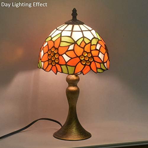 Светиња во стил на Тифани, сончоглед Мала маса за маса, светло 15 инчи висока стакло 8 инчи широка ламба сенка гроздобер антички акцент