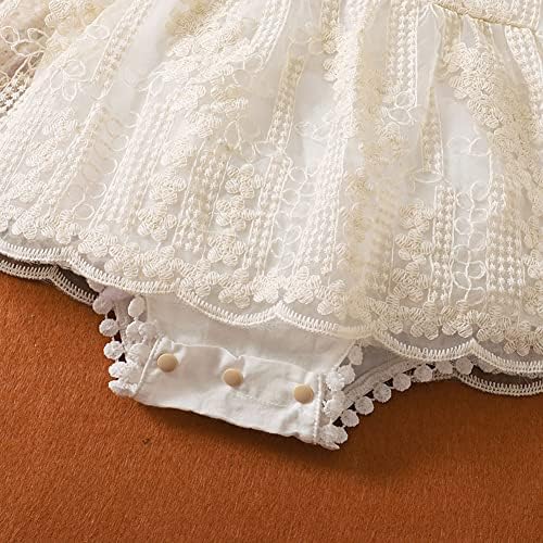 Новороденче девојче девојче есен зимски ромпер фустан бел беж бохо чипка цветна дете дете со долг ракав
