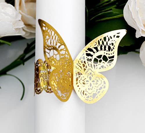 Прстен од салфетка 100 парчиња за еднократна употреба 3D пеперутка хартија за салфетка за декор на маса, свадбена забава, роденден,