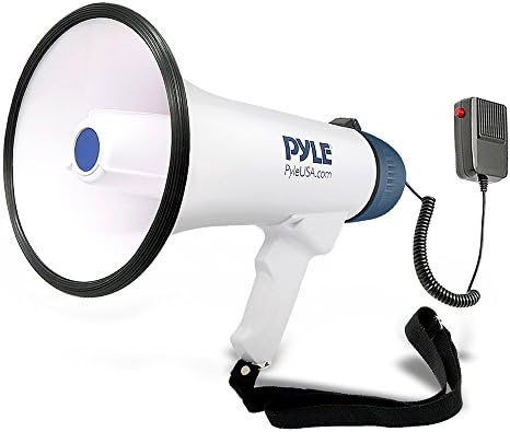 Pyle Компактен Преносни Годишно Мегафон Звучник-50w Рачни Bullhorn СО LED Фенерче, Аларм Сирена, Прилагодување На Јачината На Звукот, Одвојува Микрофон, Батерија Напојува з?