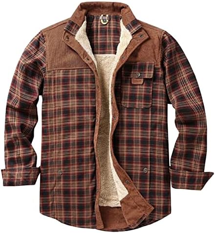Машка шерпа наредена јакна од фланел кошула карирана долга ракав руно копче надолу кошули зимска топла кошула надворешна облека