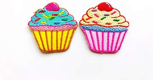 Сет од 2 мали мини симпатични пастелни кексни слатки десерт шие железо на извезена апликација знак знак за лепенка облека костум за облека