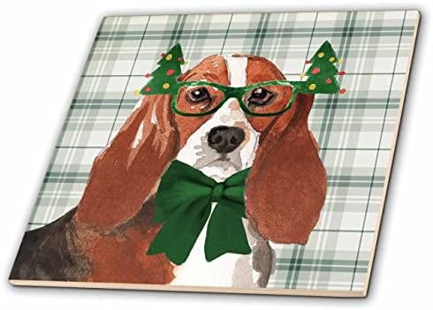 3дроза Божиќен Басет Пес И Зелен Кариран Божиќ За Љубителите На Кучиња-Плочки