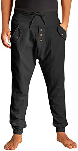 Фр панталони за машки машки харун стил, памук, совршен еластичен појас, цврста боја, обични панталони голема пена