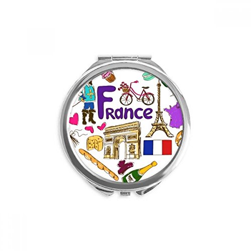 Франција loveубов срце пејзаж Национално знаме Компактно огледало тркалезно преносно џебно стакло