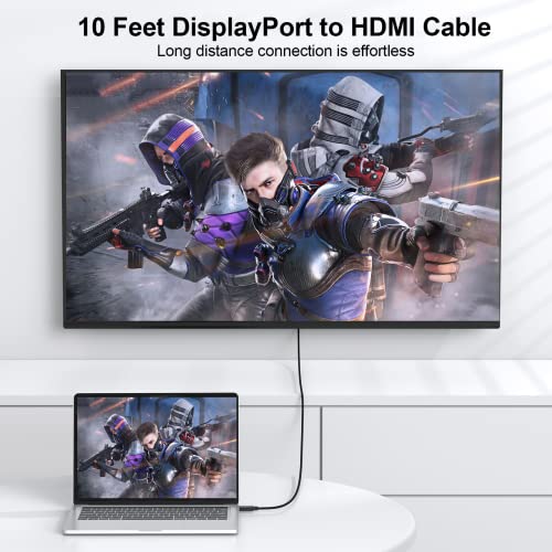 DisplayPort to HDMI кабел 10 стапки 2-пакет, приказ на портата DP на HDMI HDTV адаптер за машко машко до машки за аудио и видео