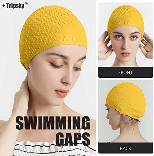 Капа за пливање во силикони Трипки, удобно капаче за капење идеално за кадрава кратка средна долга коса, капа за пливање за жени и мажи,