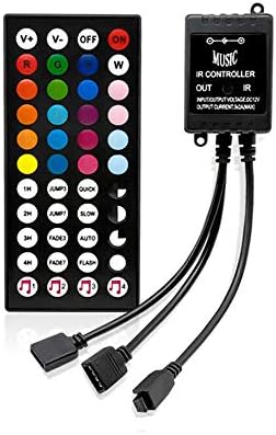 RTNLIT 2-порта за музика RGB LED контролер со 40 клучеви IR далечински управувач за 5050 2835 3528 RGB LED ленти светла, DC 12V-24V