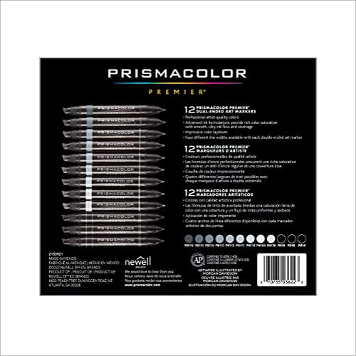 PrismAcolor 3622 Премиер двојни уметнички маркери, фино и врзан врв, кул сива, 12-броја