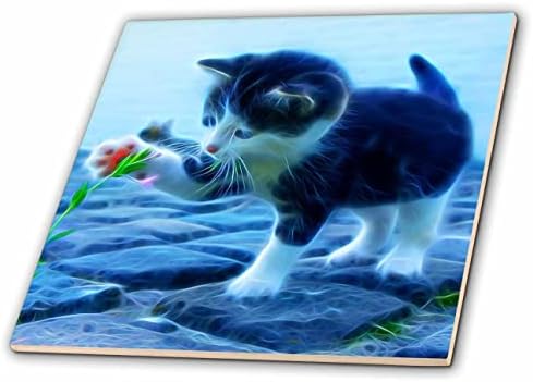 3дроза Слатко Маче Играње Со Цветна Слика На Светло Внесено Сликарство-Плочки