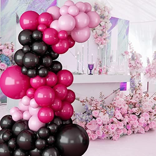 Црн Жежок Розов Балон Венец Лак Комплет, 97 парчиња Розови Црвени Црни И Розови Латекс Балони За Туш За Бебиња Свадба Роденден Дипломирање Годишнина
