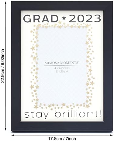 Мимоза моменти црна матура со рамка со хартија, дипломирана 2023 година со печатени starsвезди со златен тон, 4x6 фотографија