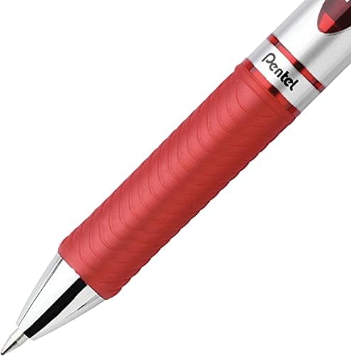 Pentel BL77B Energel RTX повлечен течен гел пенкало.7мм, црна/сива буре, црвено мастило, црвено мастило