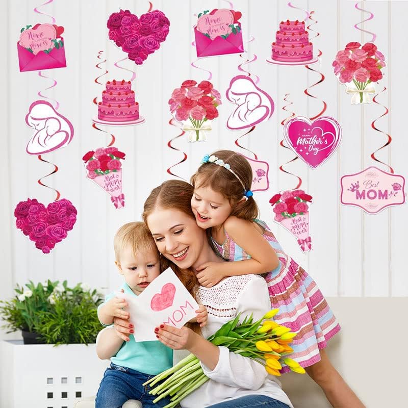 Среќен Ден На Мајката Украси Виси Вител, 32 ПАРЧИЊА Мајки Ден Топпер За Таванот Дома Партија Материјали, Розова Најдобра Мајка