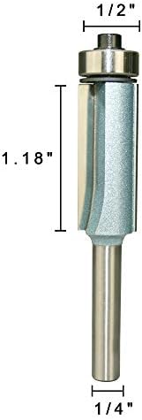 Шина Флејт Трим рутер бит со врвен лежиште 1/4-инчен Шанк 1/2-инчен дијаметар 1,18-инчен висина на сечење