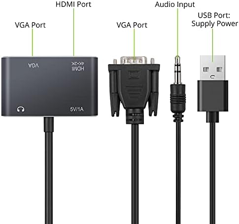 LinkFor VGA до HDMI + VGA адаптер, VGA Splitter 1 VGA во HDMI VGA 2 OUT Поддршка 1080p HDMI OUT со аудио кабел и USB кабел, VGA до