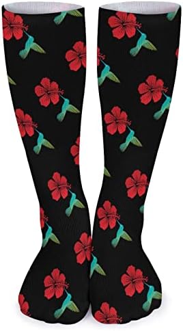 Hummingbird и црвен хибискус цвет унисекс чорапи за дишење на цевки атлетски чорапи за обичен спорт
