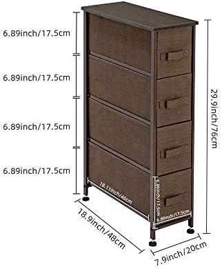 Тесен фустан на Youbtq, вертикална складиште со 4 фиоки за ткаенини, метална рамка, тенок кула за складирање, ширина од 7,9 , за дневна соба,