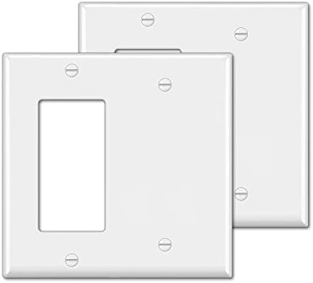 [2 пакет] Најдоброто комбинирано 2-банда комбинација wallидна плоча, капакот на прекинувачот за декоратори со 1 банда, 1-декор/1-пуштен, стандардна големина, нераскинлив