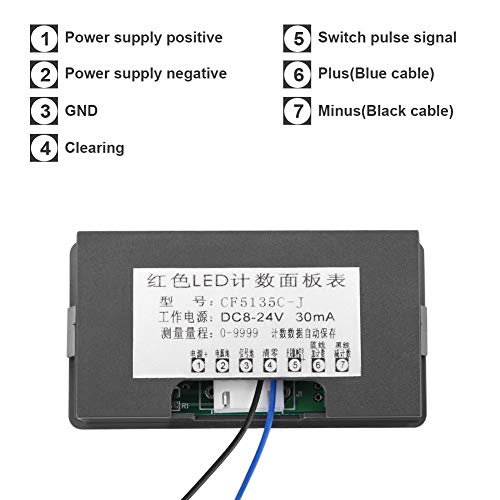 FtVogue Auto Digital Counter DC LED дигитален дисплеј 4 цифра 0-9999 нагоре/долу плус/минус бројач на панел со кабел
