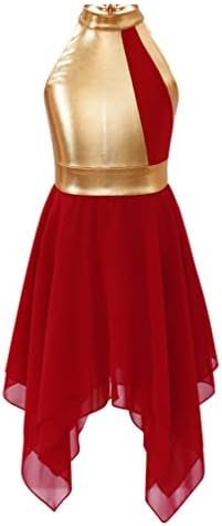 Haаој Детски девојки металик литургиски пофалби танцувачки фустан без ракави богослужба лирска костумска црква облечена танцувачка облека