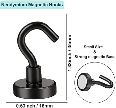 Црни магнетни куки на Ucinnovate, 24 bs тешки неодимиумски магнети со куки за фрижидер, 12 пакувања силни куки за крстарење за висина,