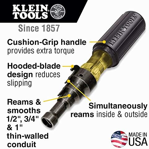 Klein Tools 85091 Reamer за спроводник на напојување, 1/2-, 3/4- и 1-во & 85191 шрафцигер/пренасочувач на канали, шрафцигер за вклопување
