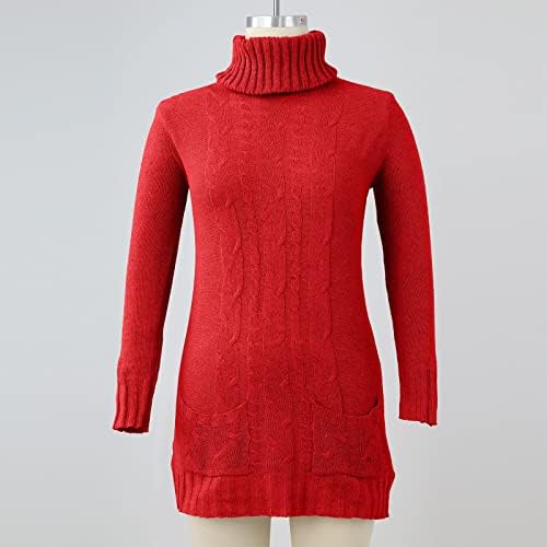 Женски обичен женски плетен џемпер фустан долг есенски зимски џемпер фустан