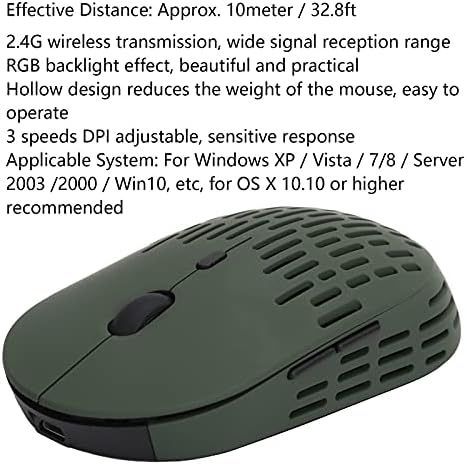 Безжичен глушец со лесни игри, супер светло шупливо глувче 2.4G DPI прилагодлив RGB осветлување на осветлување USB гејминг глушец за
