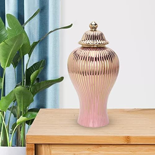 Амлесо керамички цвет вазна Храмот Тегла за складирање на порцелански ѓумбир тегла за канцеларија, 16смкс30см