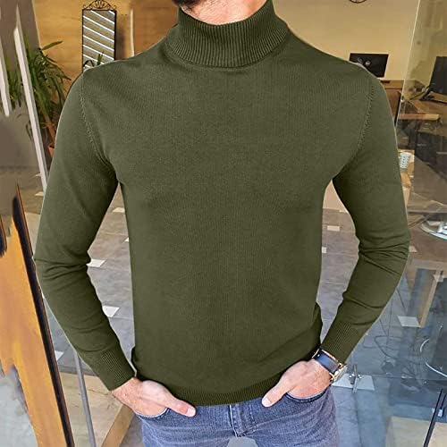 Машка мода тенок вклопна основна маица со желки со долги ракави, случајни плетени пуловер џемпери цврста боја блуза врвот