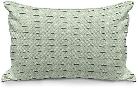 Ambesonne Наутички ватирана перница, морски елементи животни едриличари и starsвезди, стандардна обвивка за перница со големина на кралот со големина, 36 x 20, зелен лосос од