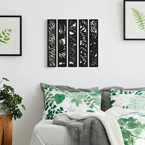 5 парчиња дрвена wallидна уметност шуплива wallидна декор дрвени акценти тематски панели за дрво за домашни украси Дневна соба, 15,7 x 2,9 x 0,2 инчи