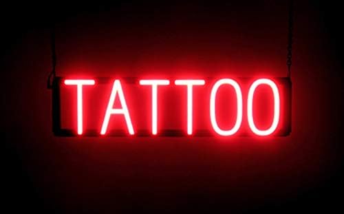 Spellbrite тетоважа неонски знак за бизнис. 24.1 x 6,3 Ултра светла, енергетска ефикасна, ЛЕР за долг живот. Видливи во затворен простор
