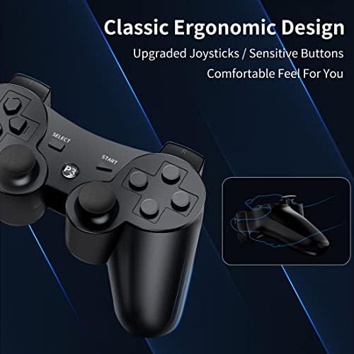 Sunovo 2023 надграден контролер за PS3 Controller Wireless for PlayStation 3 Controller безжичен за PS3 безжичен контролер за PS3 далечински, црно + сино