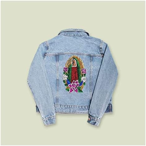 Cuitáxi Virgen de Guadalupe Sequin Applique Patch Може да се шие/залепи на капаче и наметки, јакни, торби или која било друга ткаенина - Пресвета Богородица на Гвадалупе - Печ за палење на ?