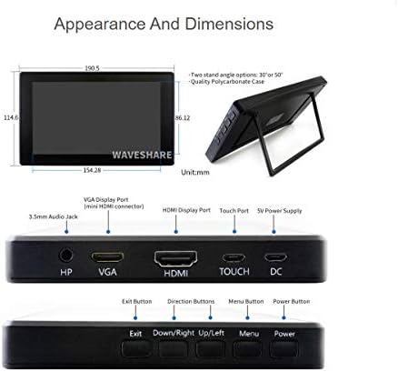 Waveshare 7inch HDMI LCD 1024x600 за малина PI IPS дисплеј капацитивен монитор на екранот на допир со затегната стаклена обвивка за куќиште