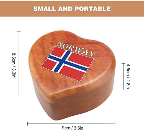 Норвешка знаме срцево музички кутија Дрвени музички кутии Најдобар подарок за годишнината Божиќ роденден