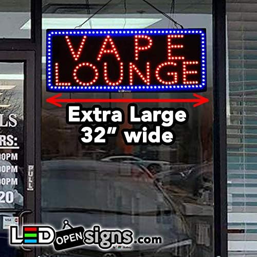 Бизнис знак за предводен прозорец „Vape Lounge“ - Дополнителни светли LED светилки, може да се видат преку затемнети прозорци. Екстра голем 32 инчи широк