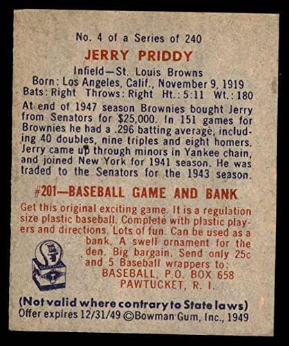 1949 Bowman # 4 Nam Jerry Priddy St. Louis Browns VG/Ex Browns