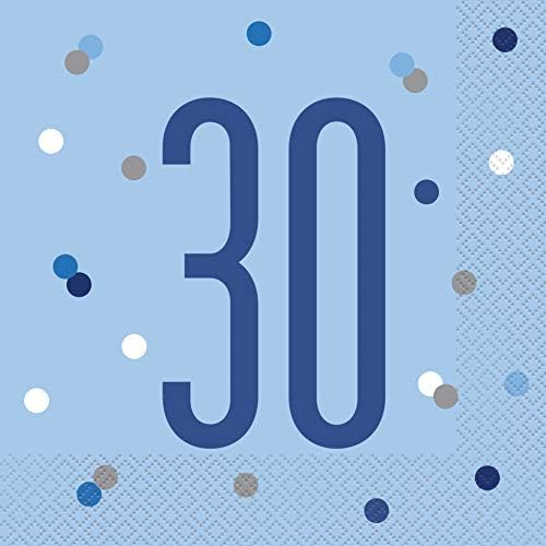 Единствени 83557 сини полкови точки 30 -ти роденденски салфетки за еднократна употреба | 16 компјутери, на возраст од 30 години