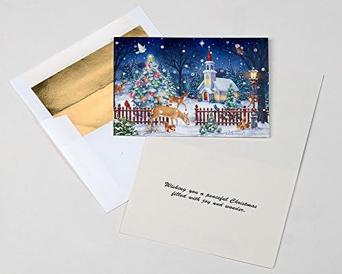 Мирни ноќни боксерски божиќни картички - 15 картички и 16 коверти наредени со фолија