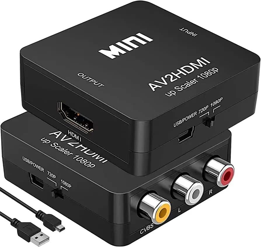 Meekwds RCA до HDMI конвертор, AV до HDMI конвертор, 1080p Mini RCA композитен CVBS AV до HDMI Видео аудио конвертор Поддршка PAL/NTSC за компјутерски