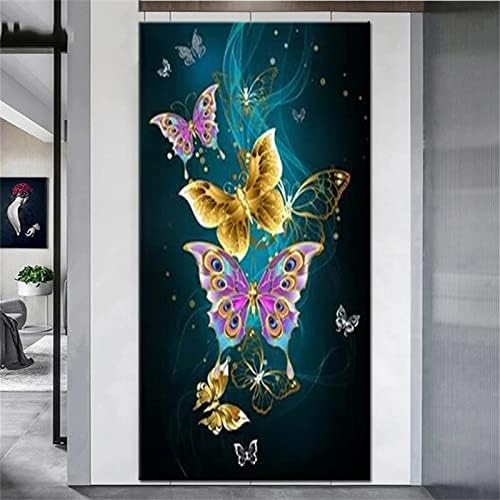 Дијамантски комплети за сликање за возрасни, Пеперутка дијамантска уметност Деца почетник DIY 5D боја по броеви, големи целосни дупки