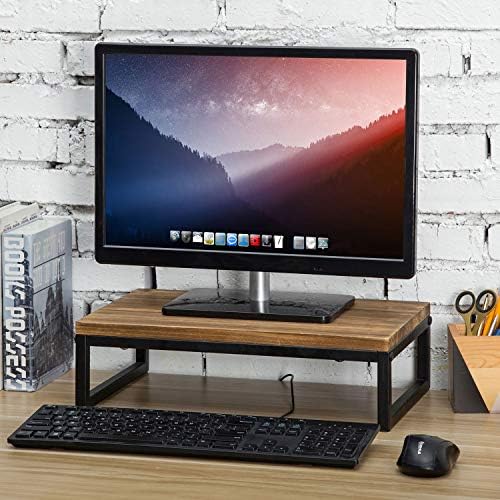 Mygift Rustic Brown Solid Dreak Computer Computer Stand со црни метални врамени нозе, десктоп лаптоп, полица за складирање