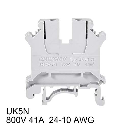 UXCELL UK5N DIN Rail Terminal Connect Click Connector, 800V 41A Grey за 24-10 AWG, 5 компјутери, 5 компјутери