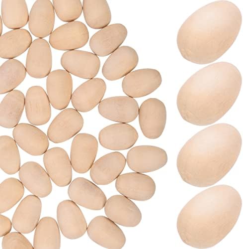 Абаодам Велигденски реквизити Дрвени лажни јајца, 100 парчиња дрвени јајца од дрво од јајца за велигденски занает, DIY, декорации и