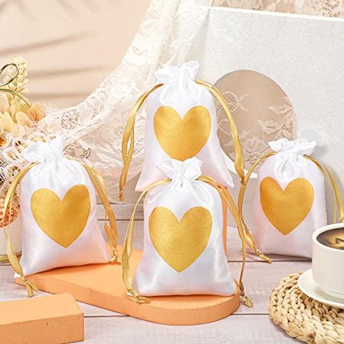 Риакрум 50 Парчиња Сатенски Мали Торби За Подароци Ви Благодариме Торбички За Накит Со Врвки Срце Мини Торби За Подароци За Бонбони За Свадбена